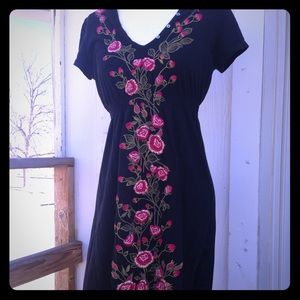 Johnny Was LA black embroidered jersey dress